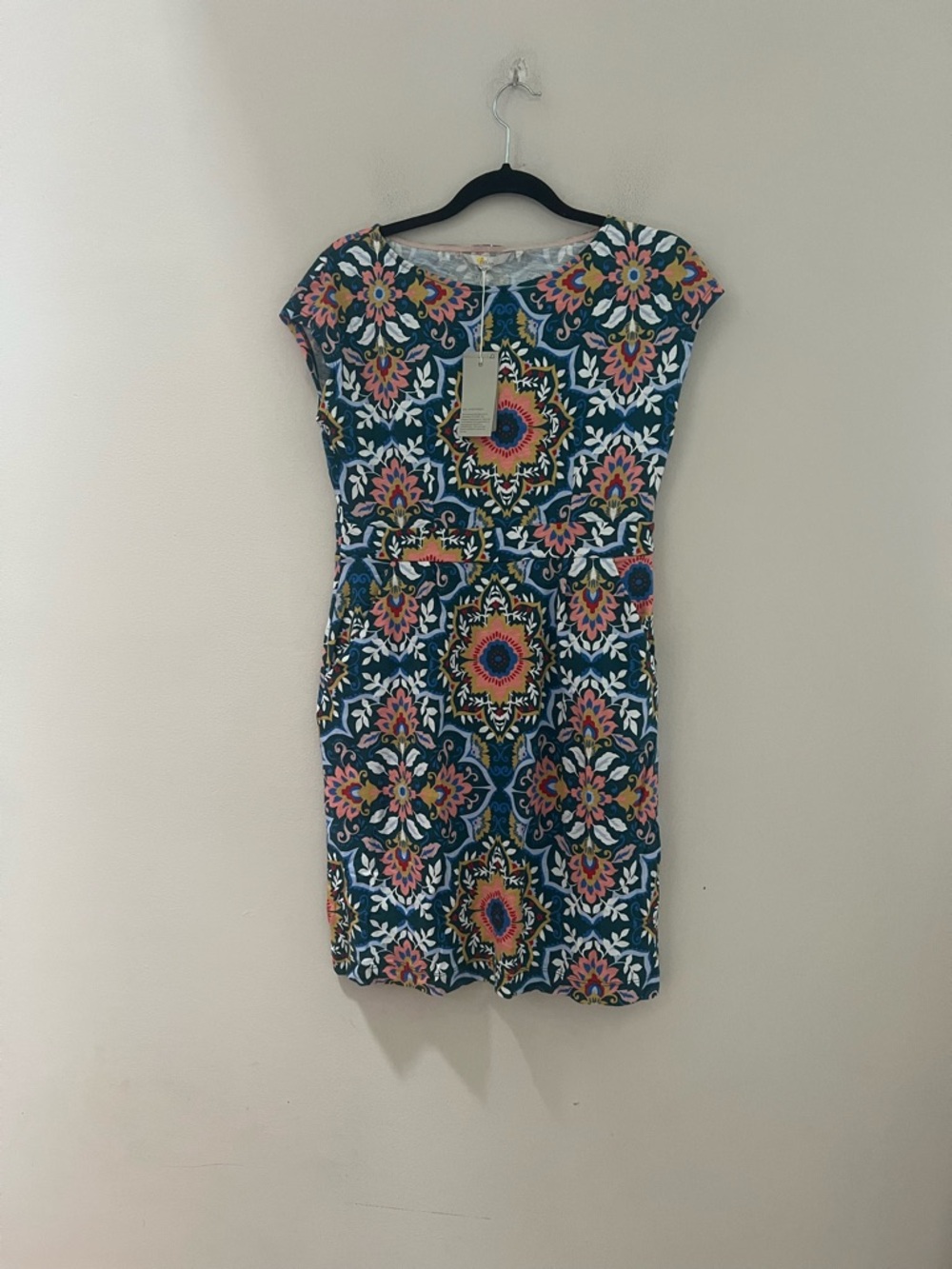 Boden Teal Floral Mosaic Cap-Sleeve Midi Dress - Picture 3 of 13